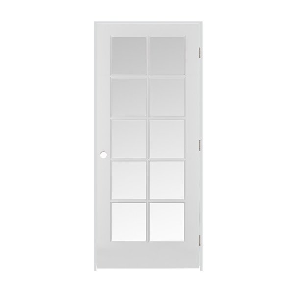 Trimlite 28"x80"x13/8" Primed 10Lite Clear Tempered Glass Interior French 49/16" LH Prehung Brushed Chrome 2468pri1310CLETLH26D4916